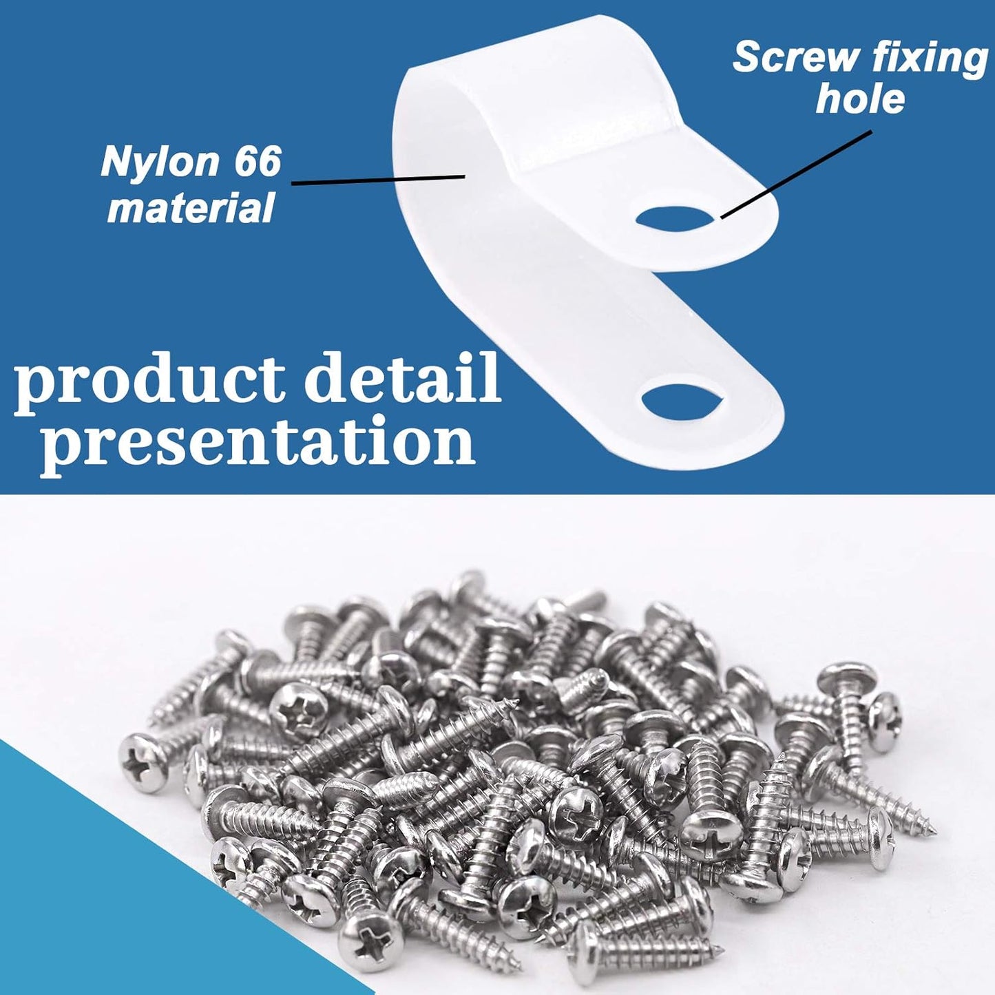 Glarks 120Pcs 3/8 Inch White Nylon Screw Mounting R-Type Cable Clip Wire Clamp with 120Pcs Screws for Wire, Cable, Conduit and Cable Conduit Kit （White）