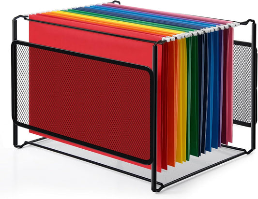 Comix Hanging File Organizer, Letter Size File Folder Organizer with Metal Mesh, Space-Saving File Folder Storage Box for Home Office Supplies
