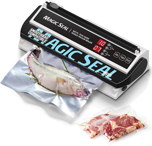 Magic Seal MS175 Vacuum Sealer Machine for Food Preservation, Nozzle Type, Compatible with Mylar Bags, Adjustable Vacuum & Seal Time, Automatic and Manual Mode