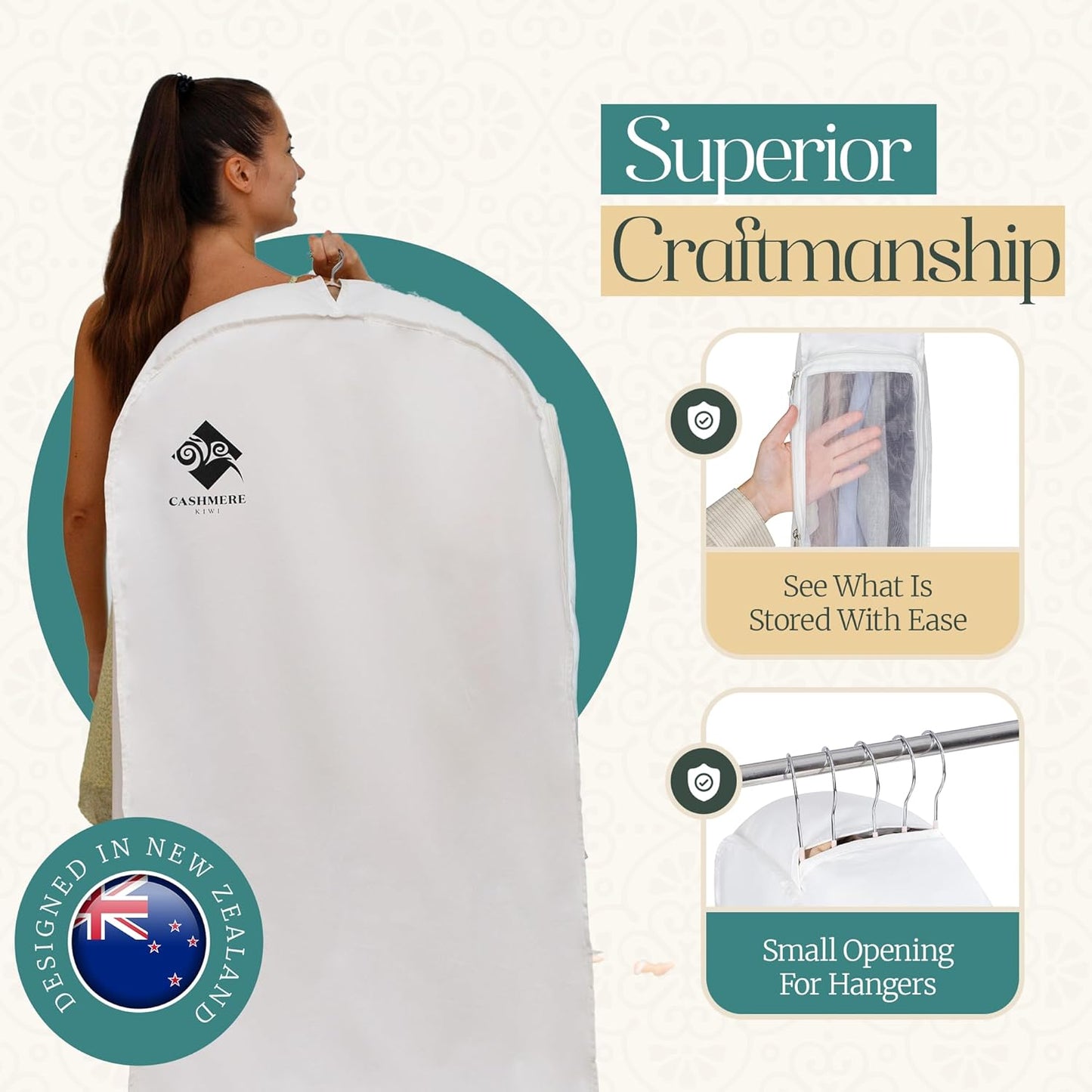 Premium 60” Cotton Garment Bag For Hanging Clothes And Storage | Wide 6” Gusset & 4 Cedar Blocks For Fresh Smell And Clothes Protection | Best For Fur Coats, Long Dresses, Gowns, Tuxedos and more