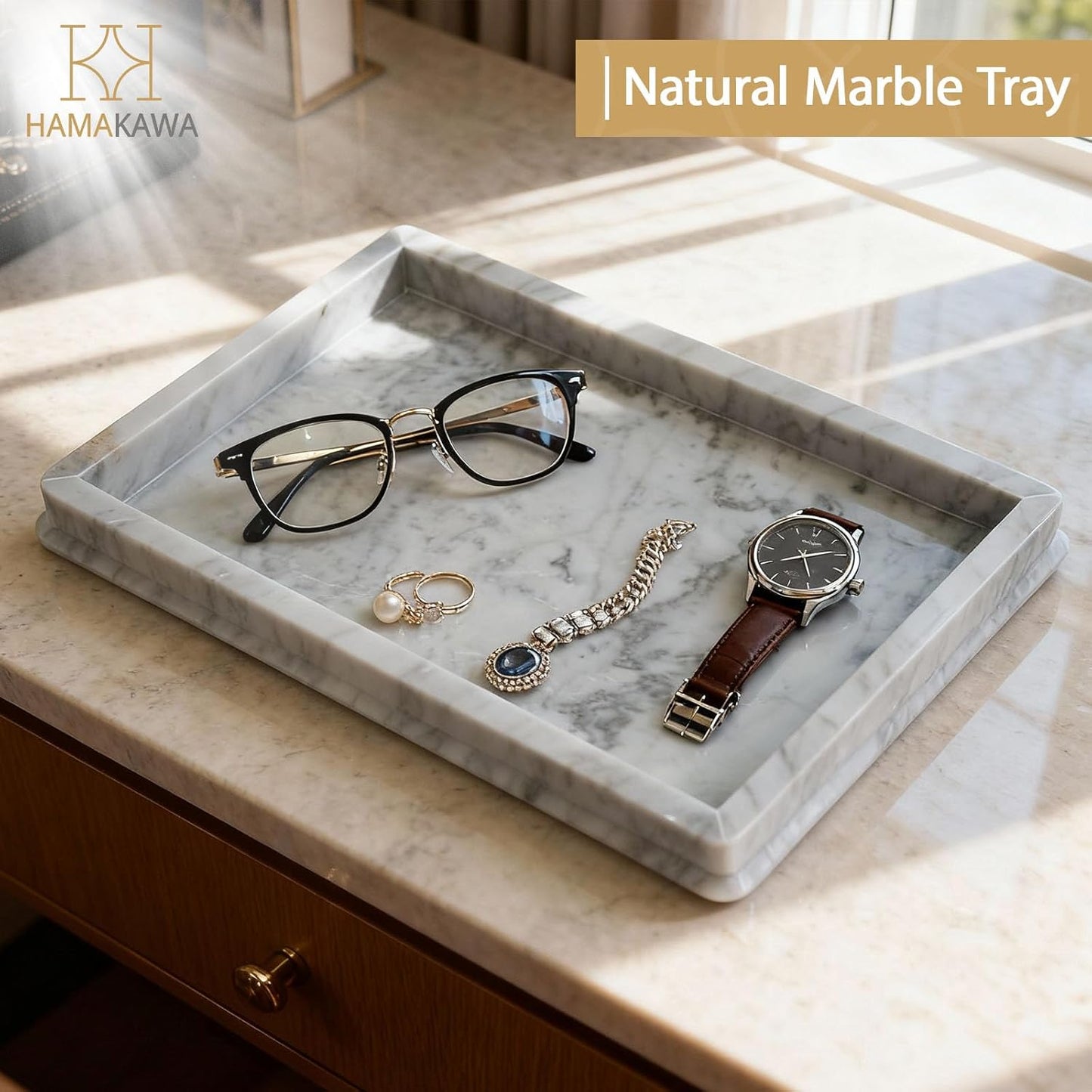 Natural Marble Rectangle Sink Tray L 12 x W 8 x H 1.37 Inch, Carrara White Limestone Bathroom Vanity Tray, Modern Countertop Organizer, for Soap Dispenser, Kitchen, Home Decor
