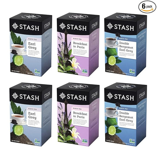 Stash Tea 6 Flavor The Earls Earl Grey Tea Assortment, 6 Boxes of 18 20 Tea Bags Each