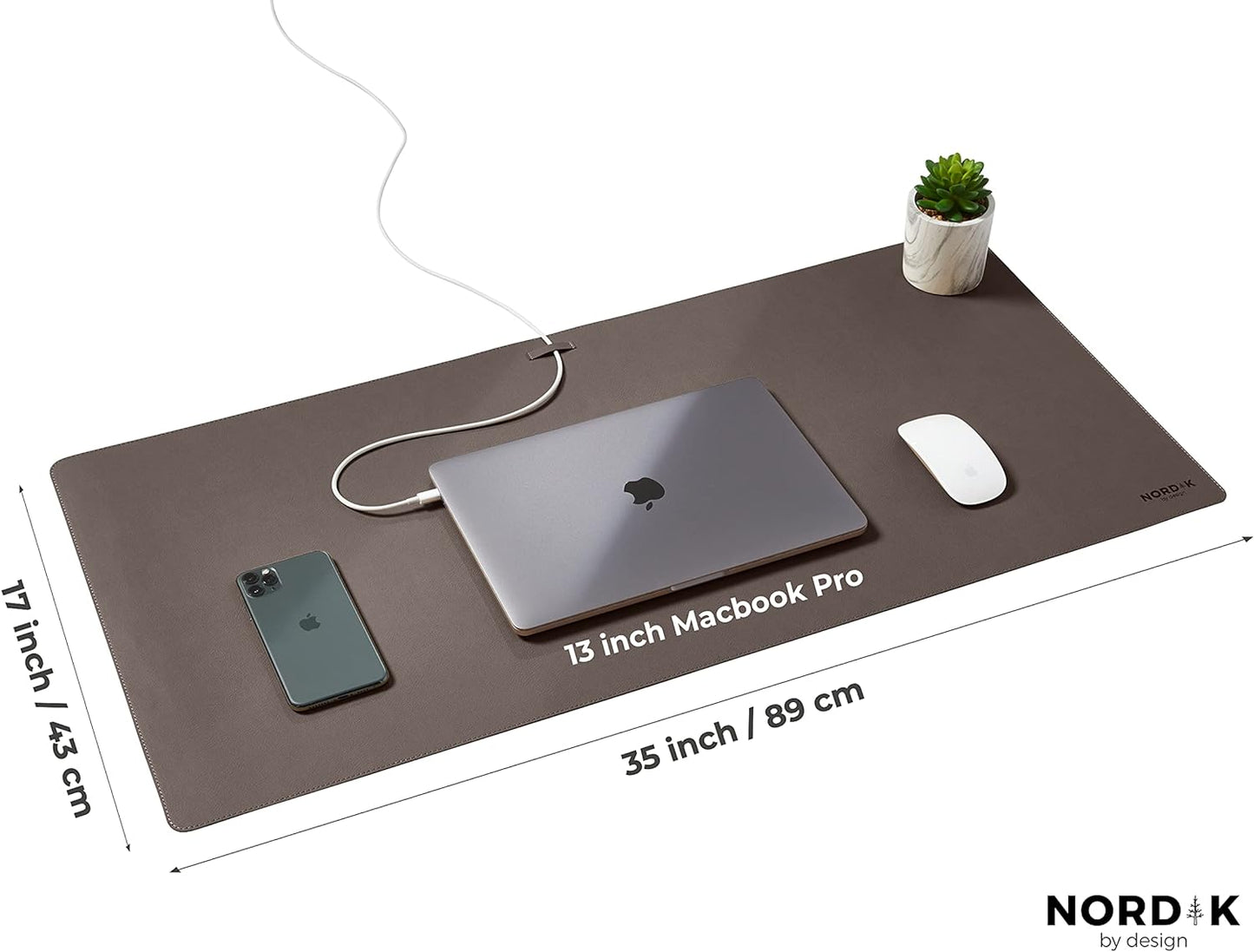 Nordik Cork Leather Desk Mat Cable Organizer - Gunmetal Grey 35 X 17 inch - Premium Extended Mouse Mat for Home Office Accessories - Non-Slip Vegan Leather Desk Pad Protector & Desk Blotter Pad