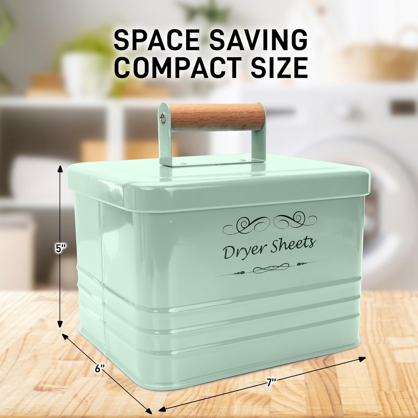 ELITAPRO Dryer Sheets Holder for Laundry Room - Farmhouse Dryer Sheet Box with Lid - Laundry Room Decor & Accessories - Metal Dryer Sheet Container for Laundry Room Organization & Storage (Mint)
