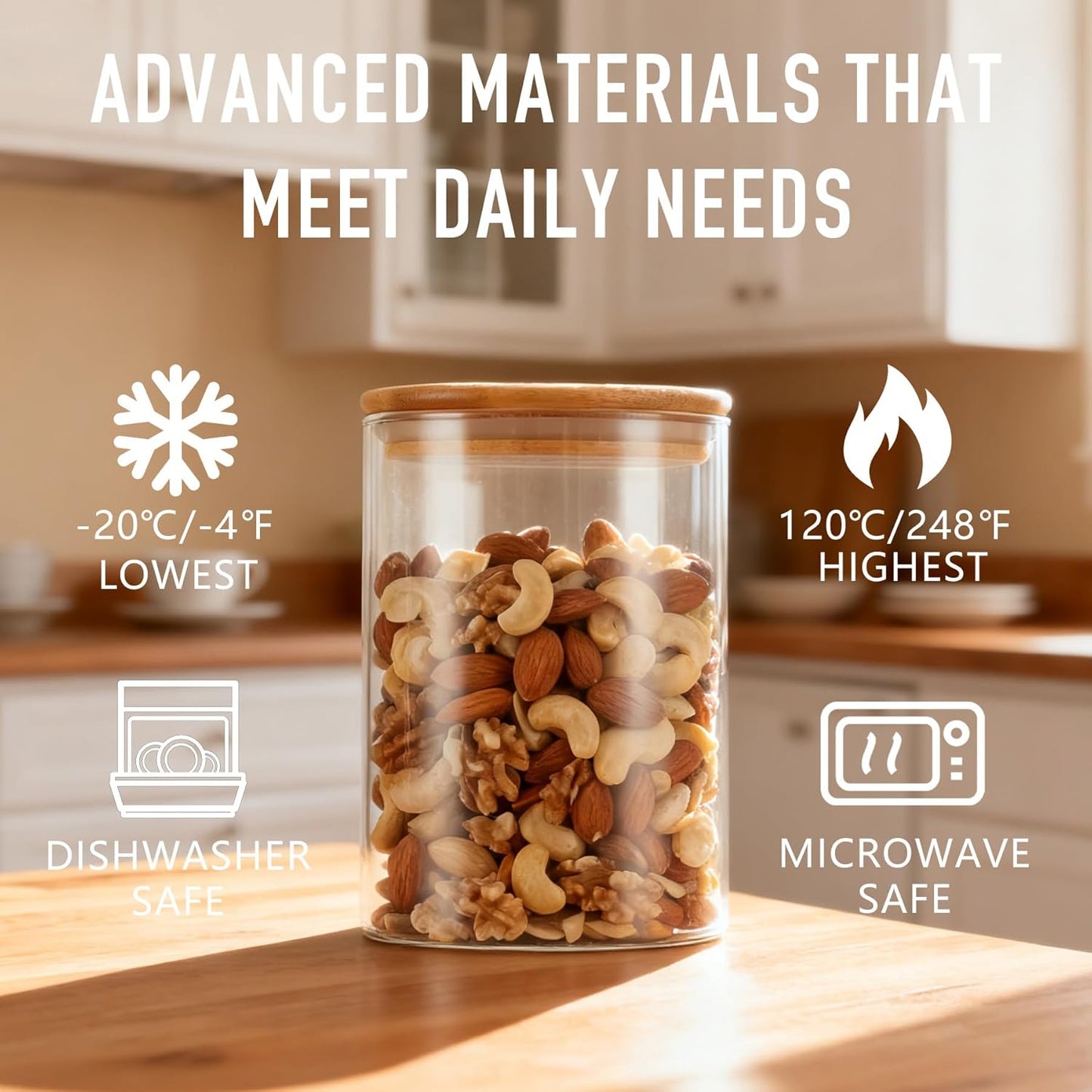 32oz Straight Cylindrical Airtight Storage Containers with Bamboo Lids Set of 6, Round Stackable Canisters, Food Jars, Pantry Organizers for Sugar, Cookies and Coffee beans (with Black Lable)