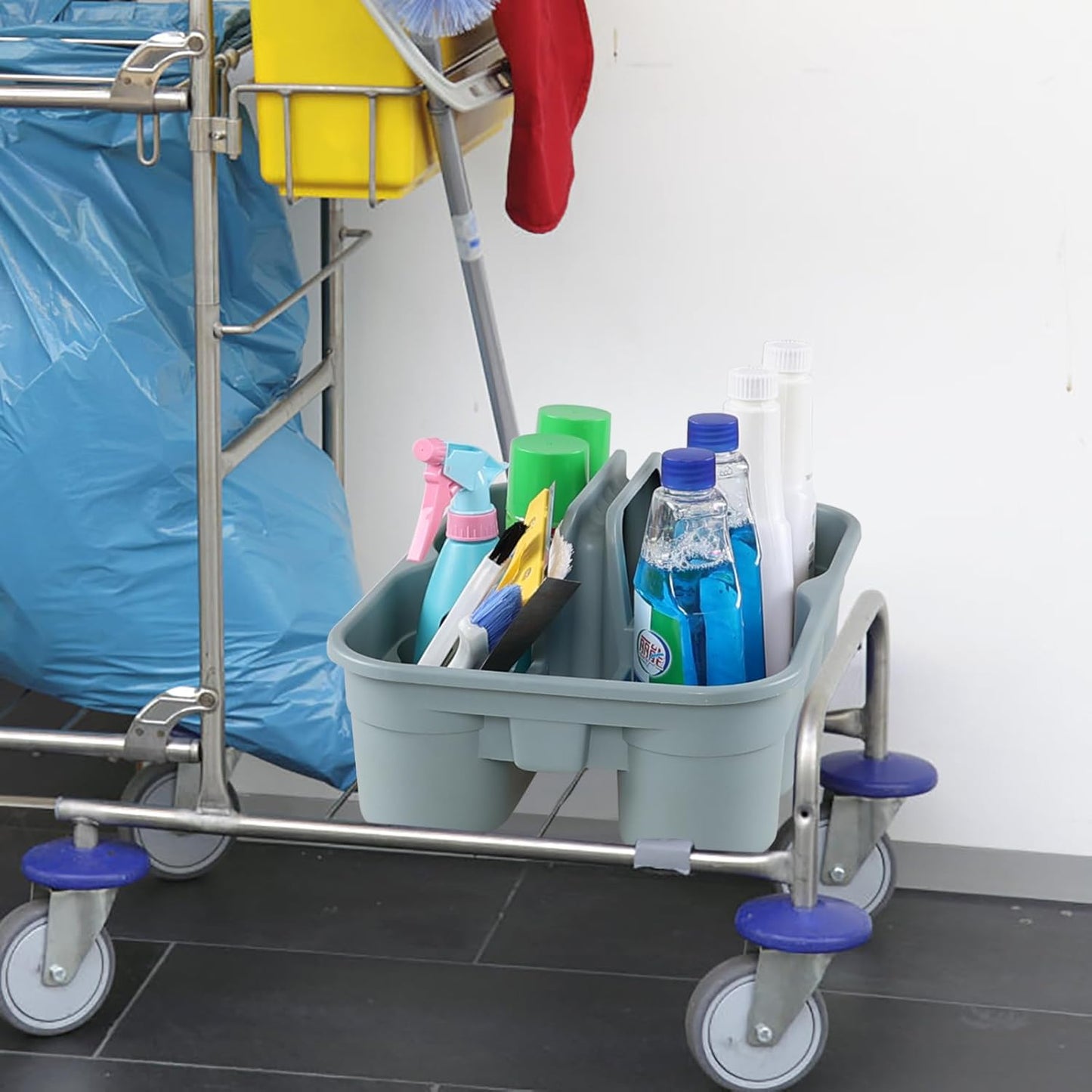 6-Pack Plastic Cleaning Storage Caddy, Cleaning Supply Carry Caddy, Gray