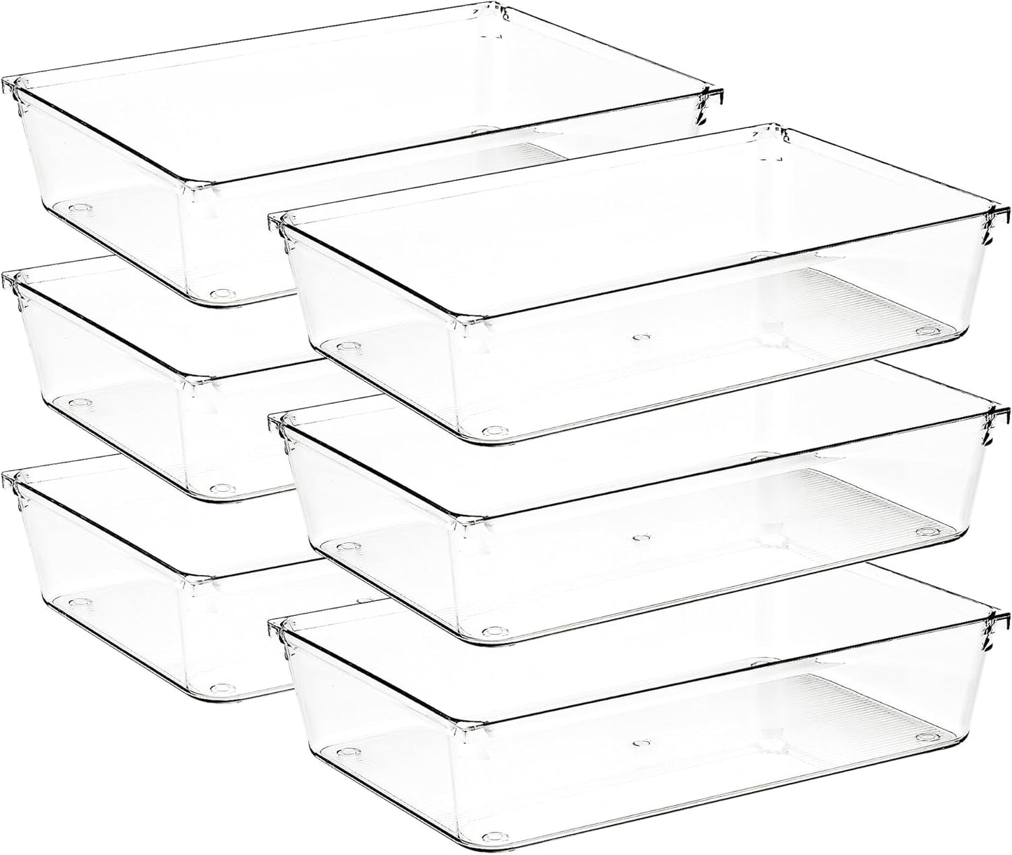 6 Pack Drawer Organizer - 6" X 9" Clear Acrylic Storage Bins with Non-Slip Pads, Versatile Desk Tray for Makeup, Jewelry, Kitchen, Bathroom, and Office Organization
