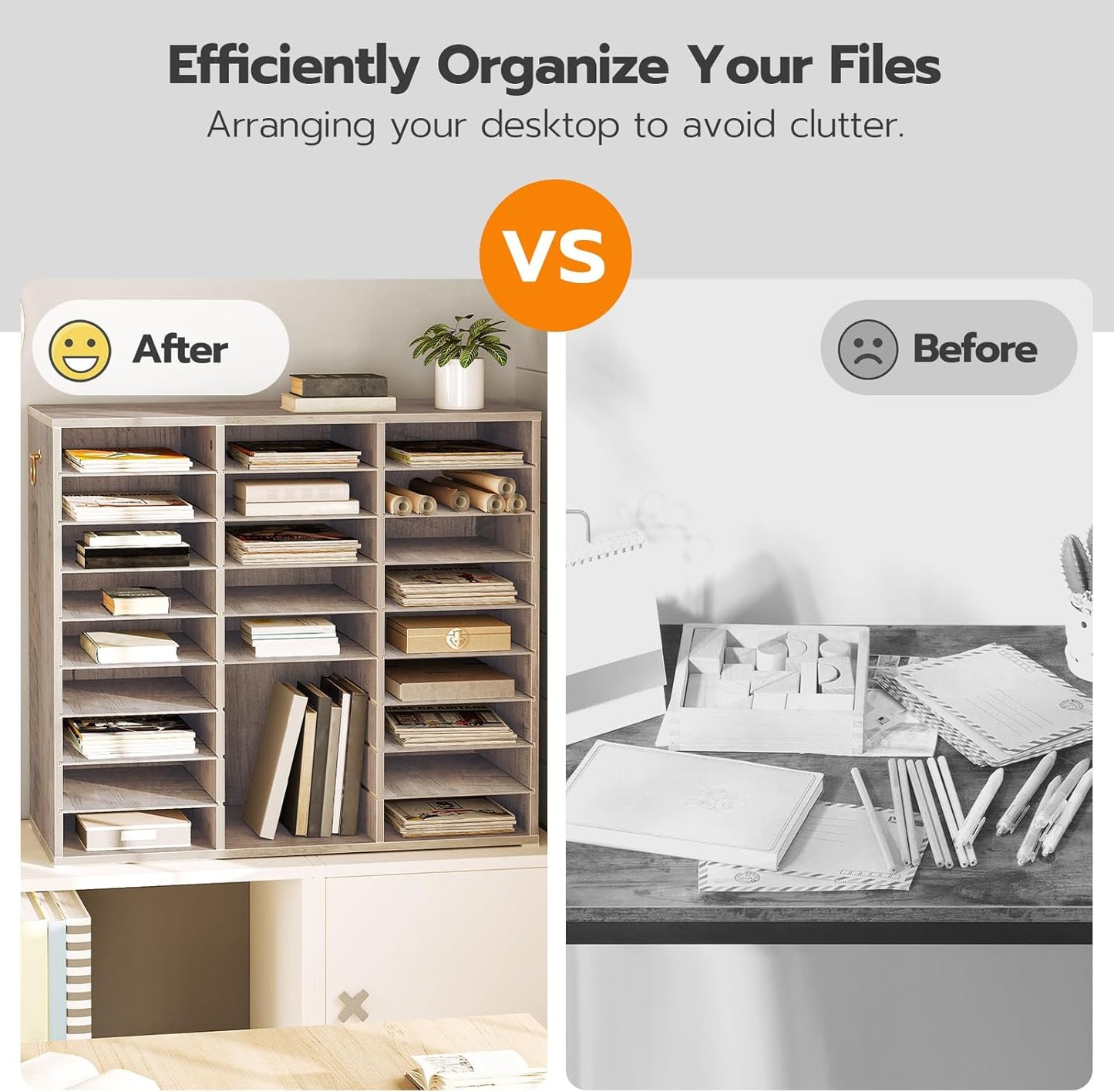 HOOBRO Literature Organizer, 27 Compartments Wooden Mail Organizer, Countertop Literature Sorter with Adjustable Shelves for Home, Office, School, Student Mailbox for Classroom, Greige BG27WF01