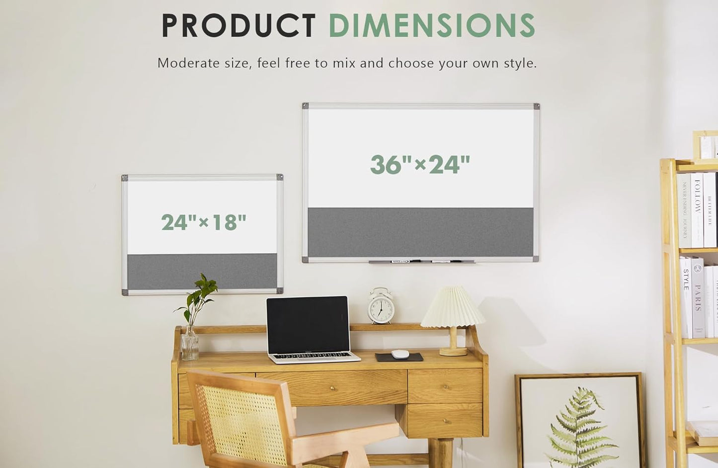 S SWANCROWN Magnetic White Board and Bulletin Cork Board Combination,24 x 18 Inch Dry Erase Board Bulletin Combo Board, Hanging Wall Mounted Message Board Corkboard for Home, School, Office