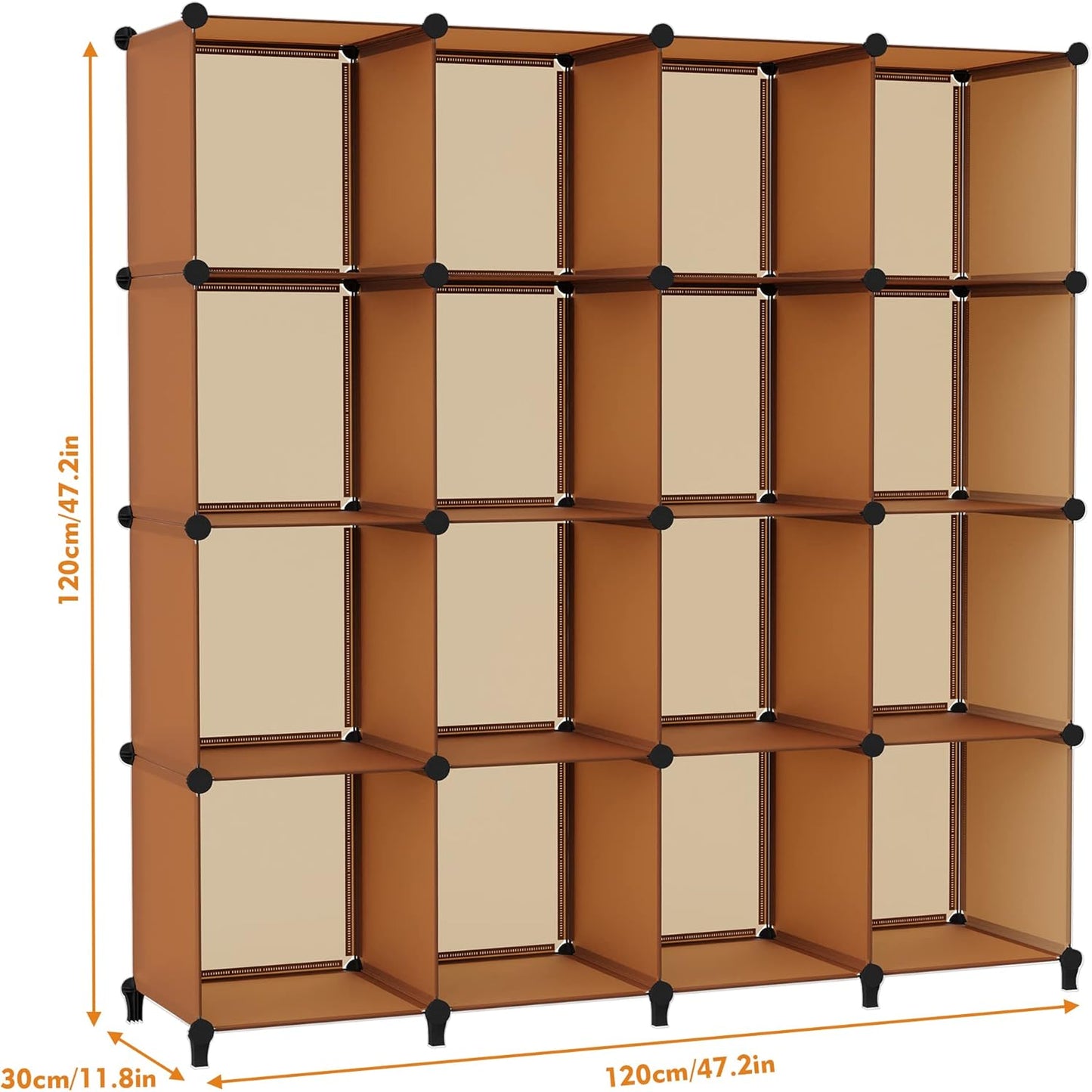 HOMIDEC Cube Storage Organizer 16-Cube Storage Shelf, Closet Organizer for Garment Racks, Closet Organizers and Storage with Metal Hammer, Bookshelf for Kids, (48.4 L x 12.2 W x 48.4 H Inches)