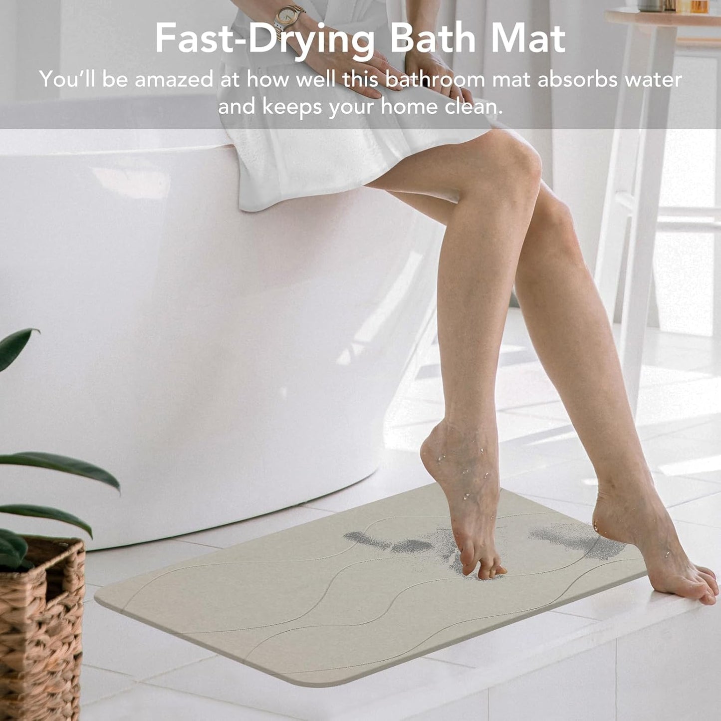 Stone Bath Mat, Diatomaceous Earth Shower Mat, Non-Slip Super Absorbent Quick Drying Bathroom Floor Mat, 2 Pack, Grey White