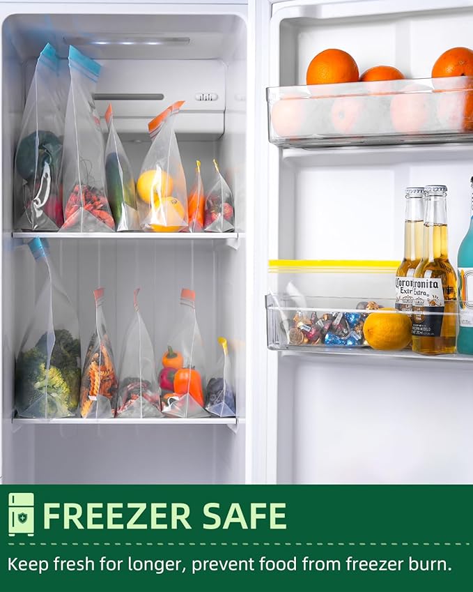 Lerine 12 Pack Reusable Gallon Freezer Bags Dishwasher Microwave Safe, Stand Up Reusable Freezer Bags 1 Gallon BPA Free, Leakproof Food Storage Bags for Kitchen Organization (Blue Gray, 12Gallon)