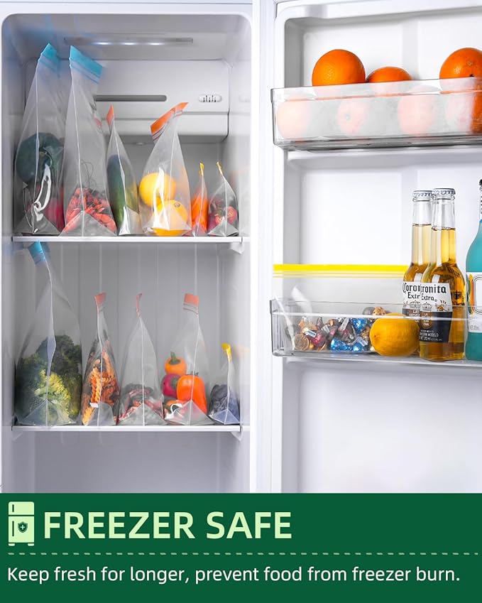 Lerine 22 Pack Reusable Freezer Bags Dishwasher Microwave Safe, Stand Up BPA Free Reusable Sandwich Bags, Leakproof Food Storage Bags for Meal Prep (Multicolor, 8Gallon 8Sandwich 6Snack)