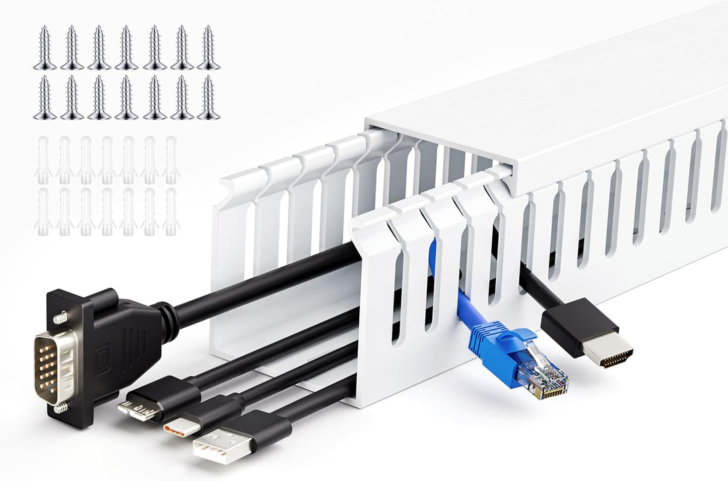 ZhiYo 2x2in Professional Server Rack Cable Management Raceway, 6.6ft (2 × 3.3ft) Cable Raceway Kit, Electrically Safe PVC Open Slot Wire Cover, Cord Hider for Under Desk/Computer/Network Cords White