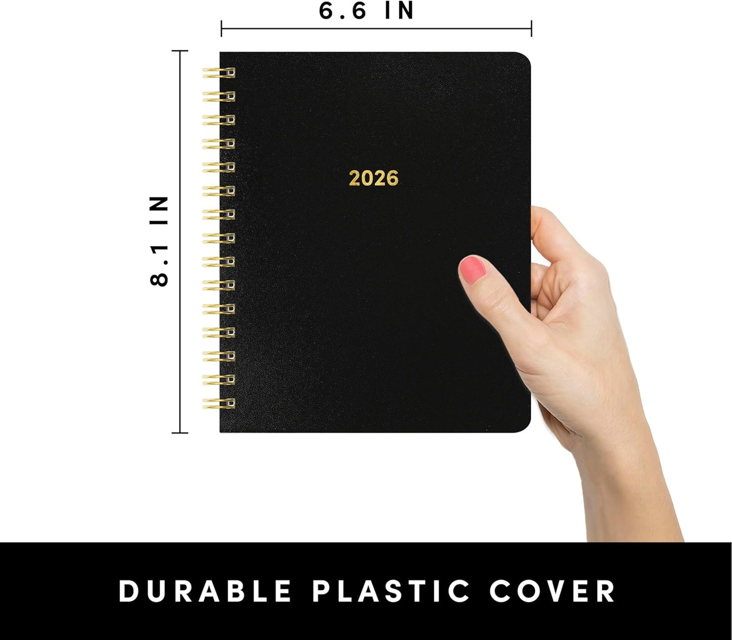 PAPERAGE 2026 Weekly & Monthly Planner, 12 Months (January 2026 - December 2026), 6.6 in x 8.1 in, Spiral Bound 2026 Planner with Weekly, Monthly & Yearly Views, Note Pages & Inner Pocket – Black
