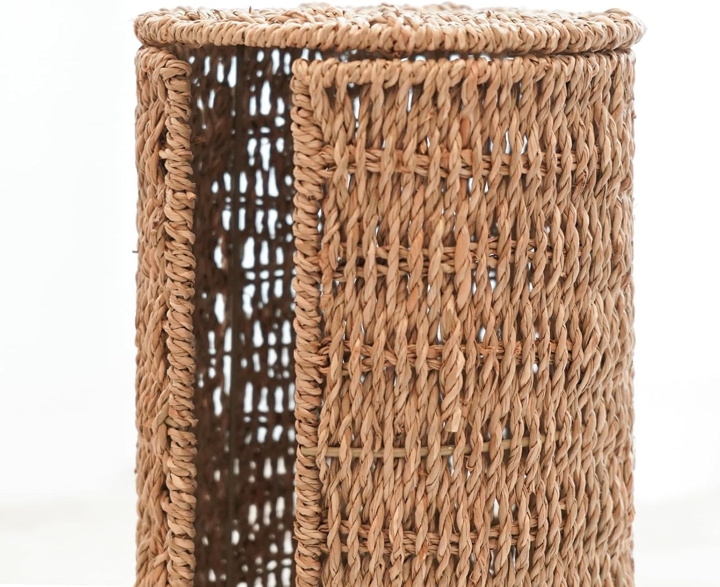 PINXIURY Seagrass Toilet Paper Holder with Storage, 3 Rolls of Wicker Toilet Paper Holder for Bathroom and Under Sink, Handmade Woven Toilet Paper Rolls Holder Stand