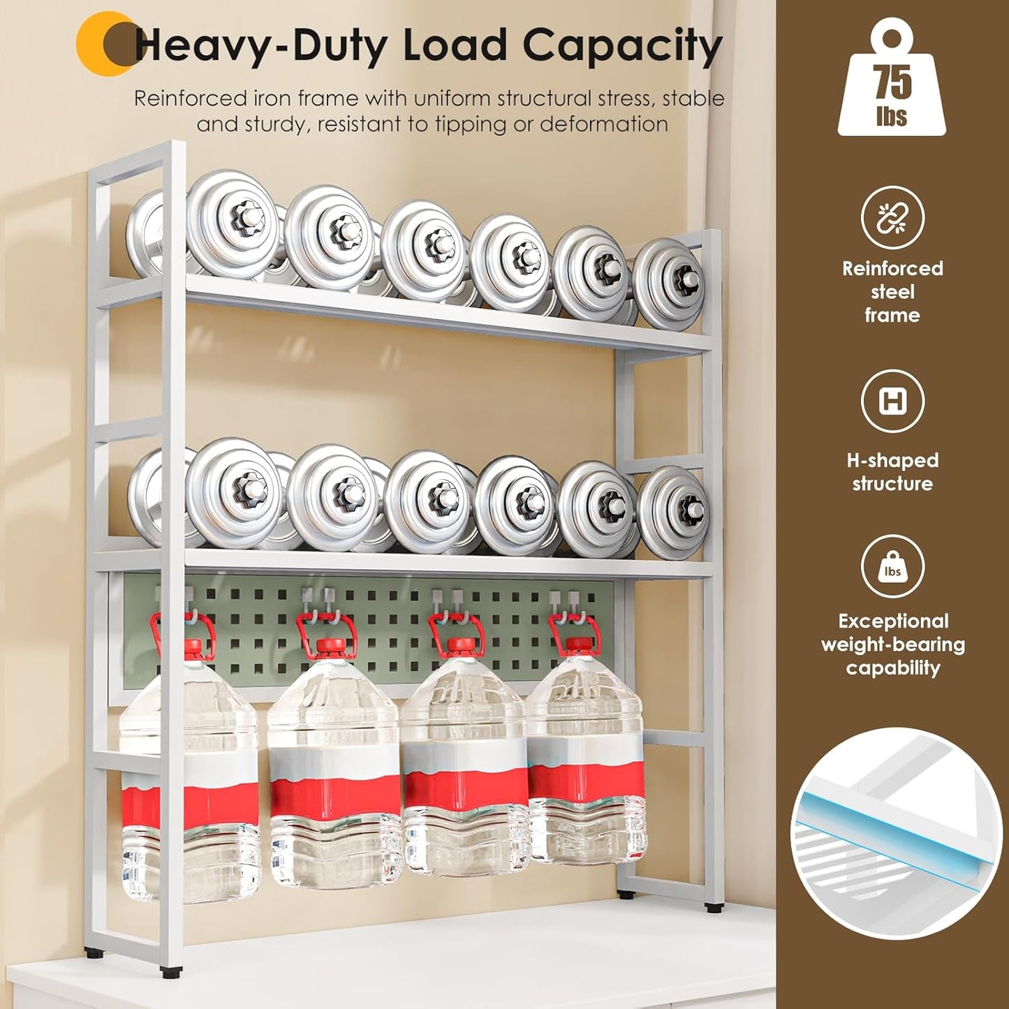 Desk Shelf, 35.43" Desk Hutch Bookshelf, Desktop Shelf with Pegboard for Computer Monitor, Metal Desktop Hutch Storage Organizer for Dorm Home Office, 2 Tier Bookcase, White