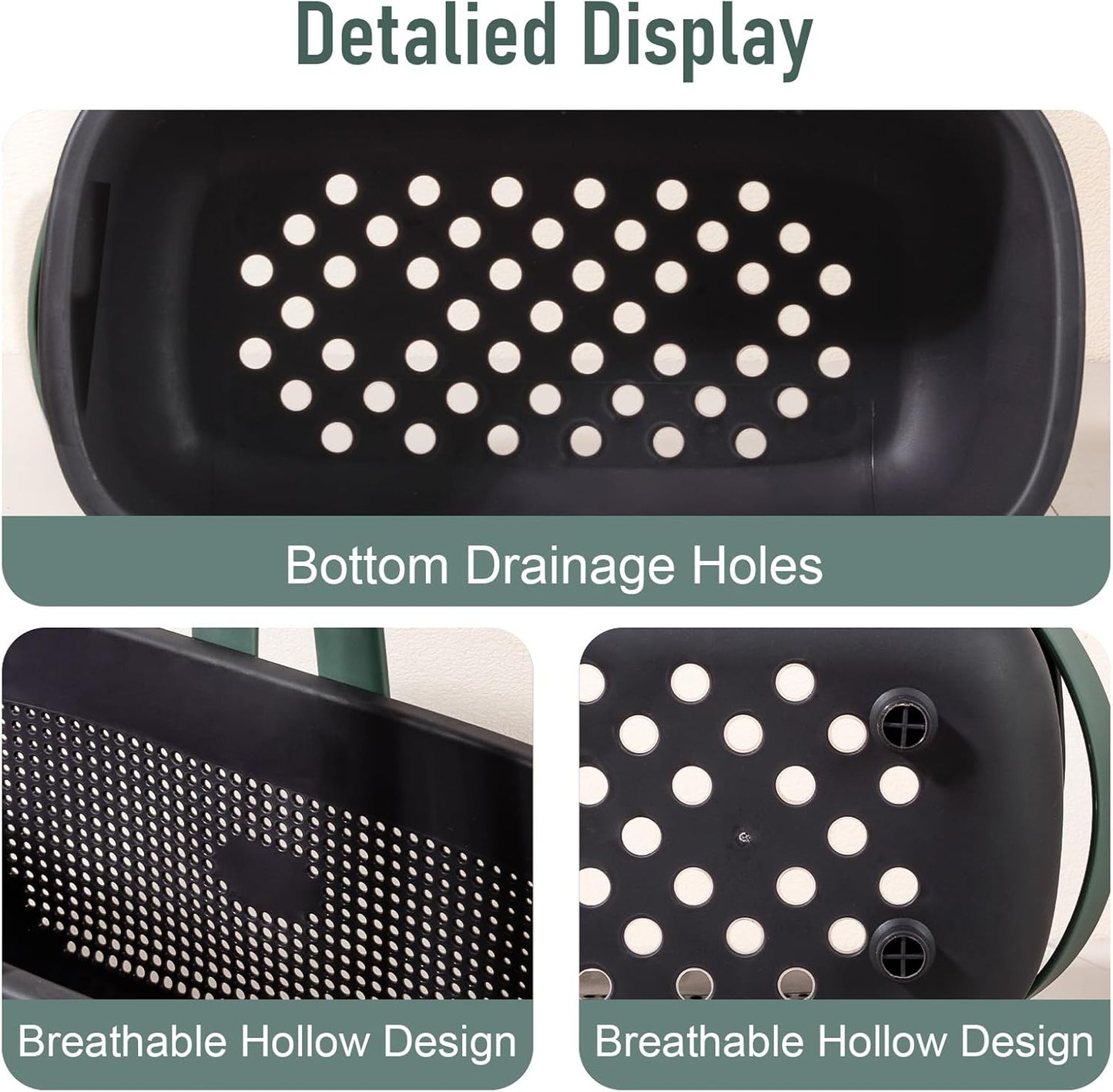 JiatuA Plastic Storage Basket with Handle Portable Shower Caddy Tote Organizer Basket Bin for Bathroom Kitchen Dorm Room Bedroom, Black Green