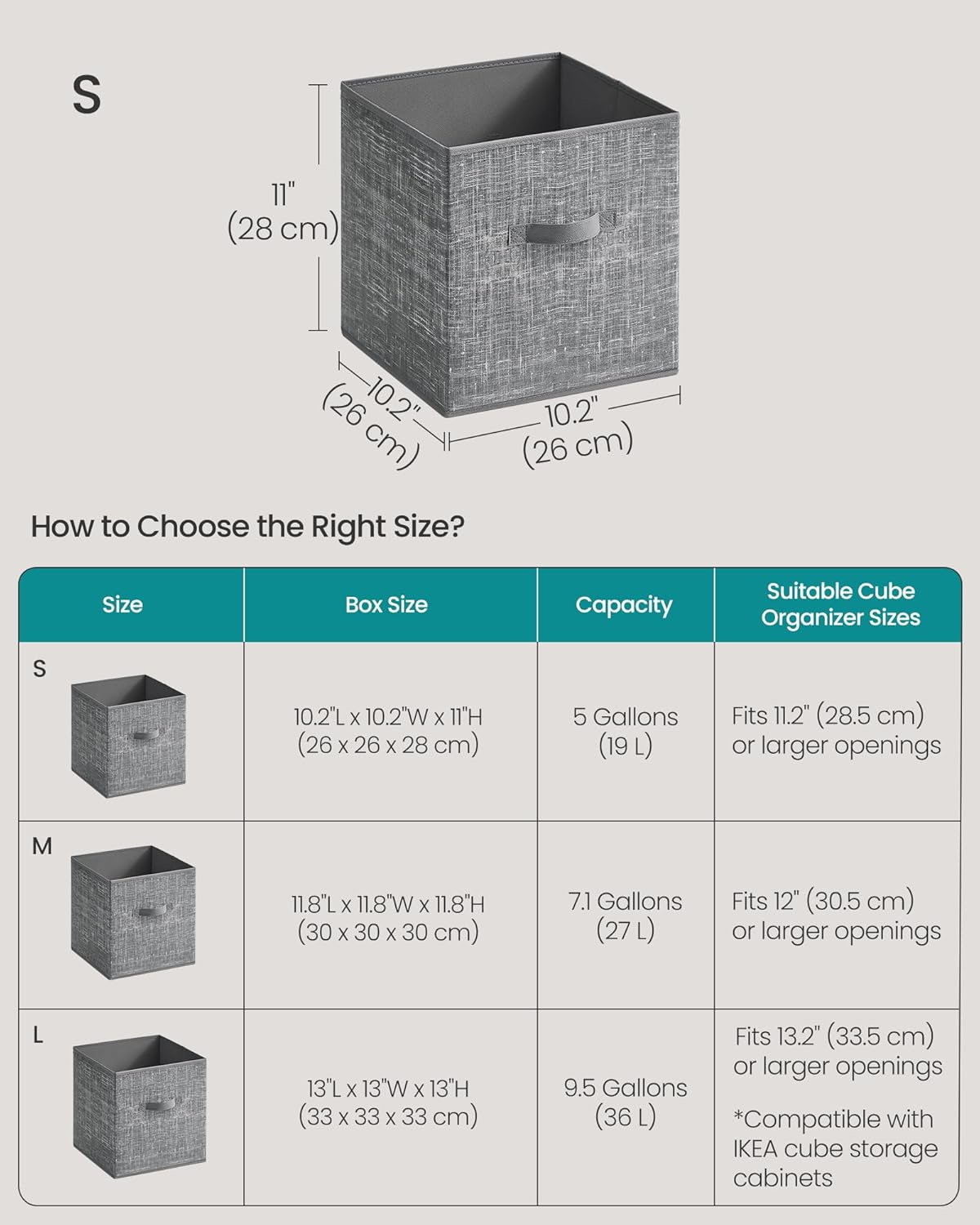 SONGMICS Storage Cubes, 10.2 x 10.2 x 11 Inches Non-Woven Fabric Bins with Double Handles, Set of 10, Closet Organizers for Shelves, Foldable, for Clothes, Cattail Gray UROB126G01