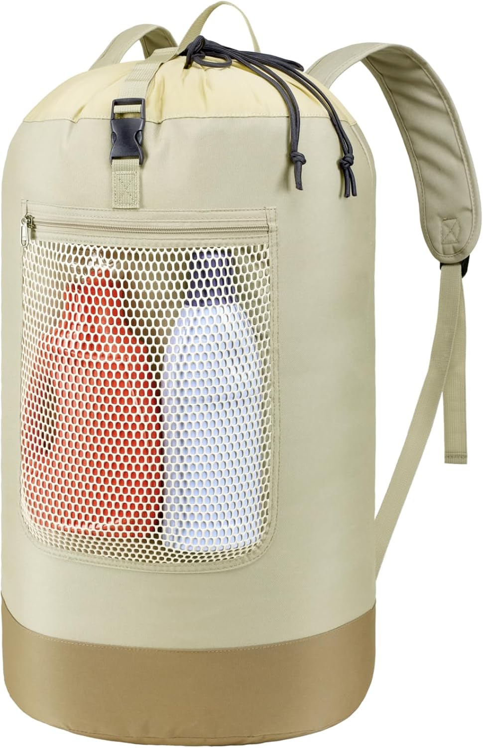 F-color Laundry Backpack 75L - Large Capacity Laundry Bag Backpack with Comfort Straps, Mesh and Zip Pocket, Sturdy Bag for Dorm, Travel, Laundromat, Apartment, Khaki