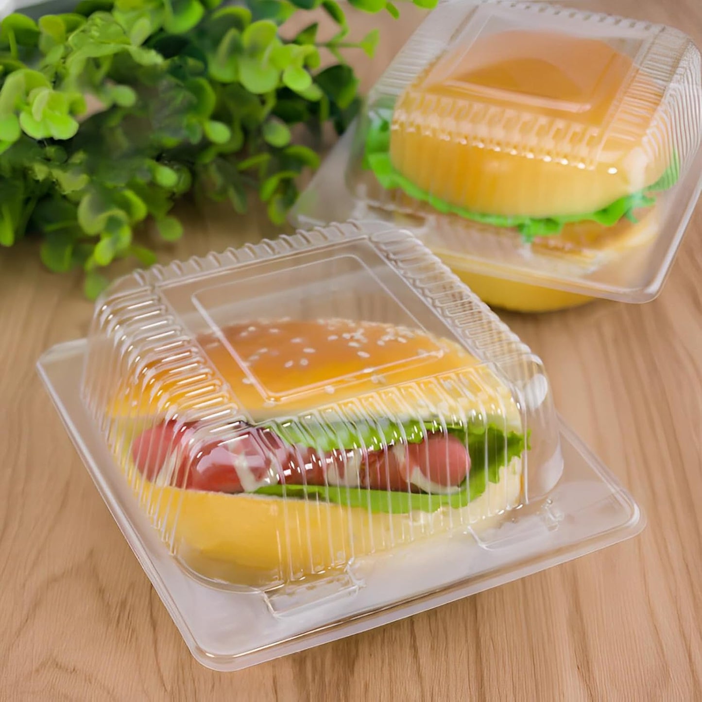200 Pcs Clear Plastic Take out Containers,Disposable Fancy Hinged Top Square Clamshell Food Boxes,Cake Slice Containers Clamshell Takeout Tray with Clear Lids,5.3x4.7x2.8 Inch
