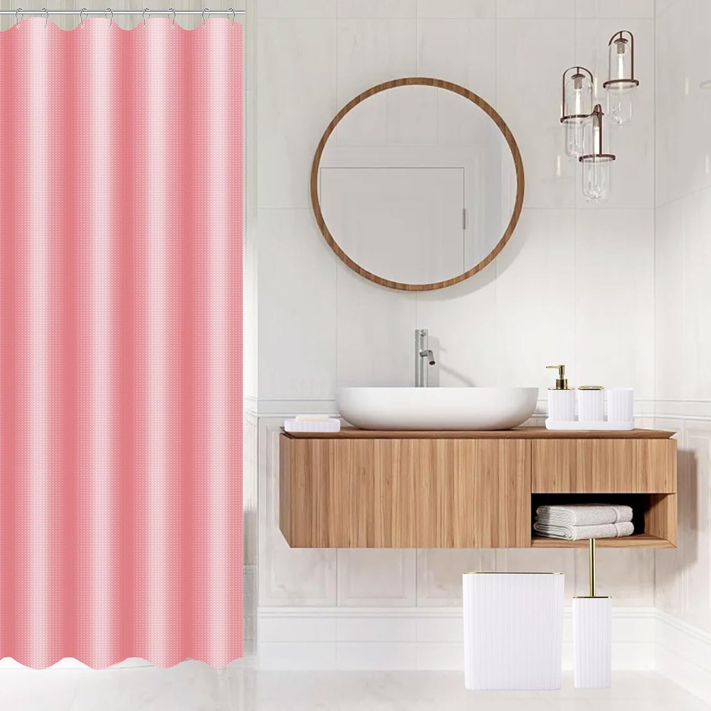 26PC Bathroom Set - Gorgeous White Bathroom Set, Bathroom Accessories Set, Pink Shower Curtain Set with Bathtub Mats for Shower Tub