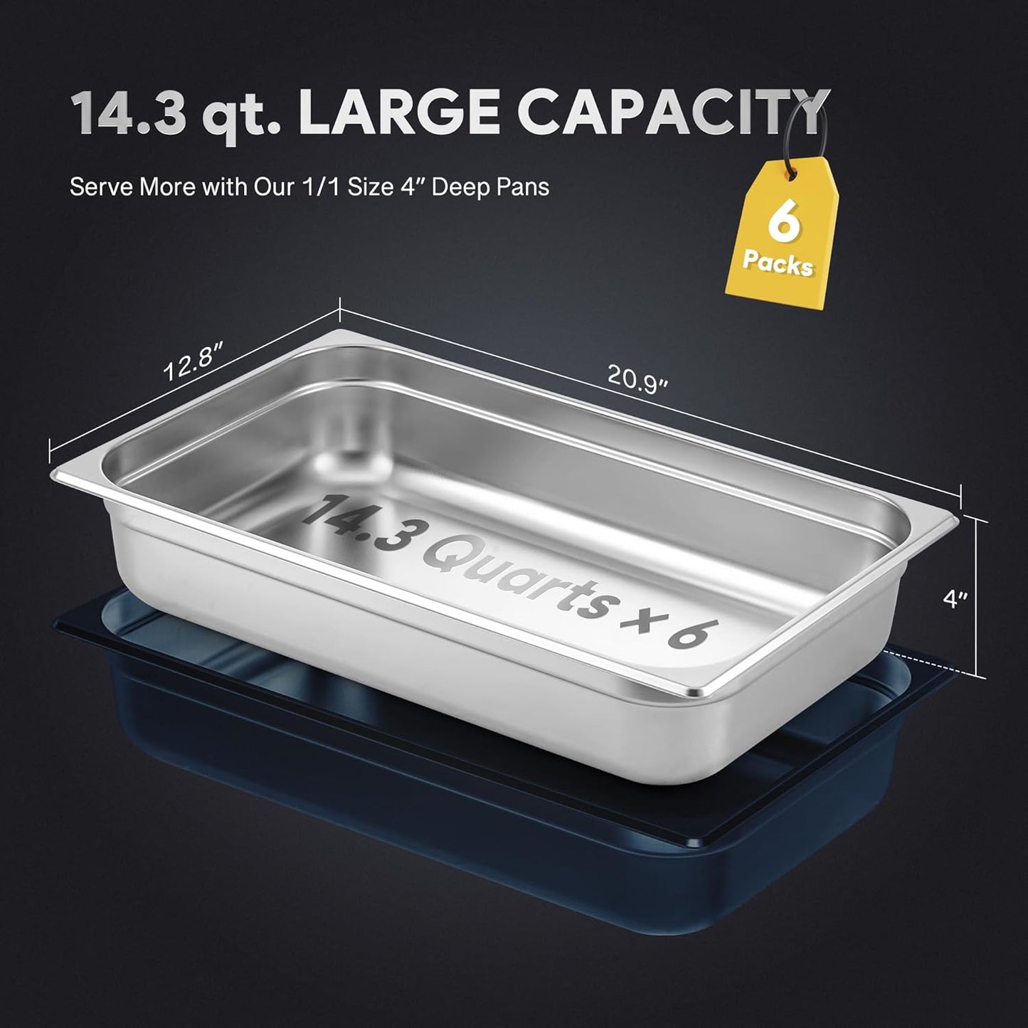 WILPREP 6 Pack Hotel Pans NSF Listed, 1/1 Size 4 in Deep Steam Table Pans with Lids, Food Grade Stainless Steel Hotel, 14.3 qt Catering Food Storage for Buffets Events Restaurants