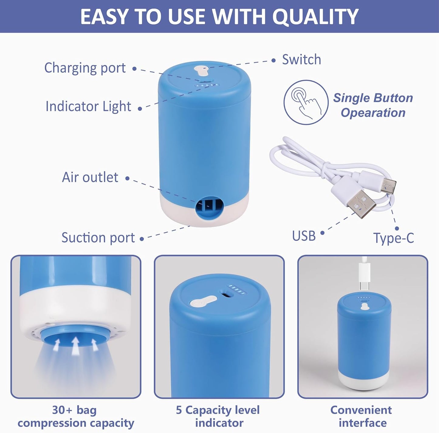 Cozy Essential 15 Pack Travel Vacuum Storage Bags with Portable Electric Pump, Suitase Vacuum Seal Space Saver Bags for Clothing and Luggage Compression