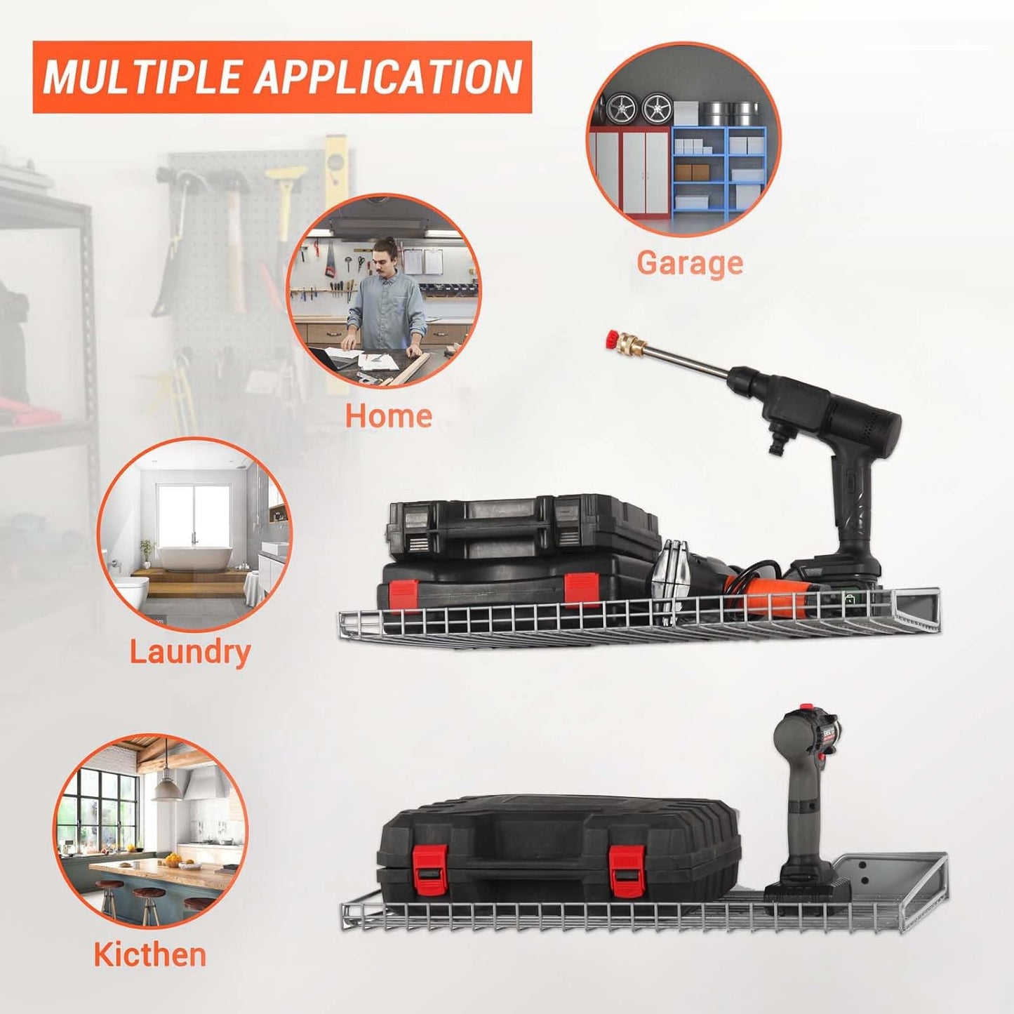 Wallmaster Heavy Duty Garage Wall Shelving 2 Pack 23.6"x11.8" Metal Wire Shelves Wall Mount Mesh Storage Rack for Garage, Office, Basement and Kithcen, max Load 65 lbs (Grey)