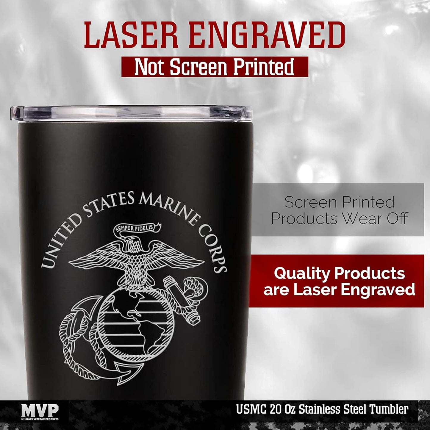 Military Gift Shop Marine Corps 20oz Insulated Tumbler-Double-Walled Stainless Steel Travel Cup-Durable & Leakproof-Disabled Vet Owned Business USMC 20oz Tumbler