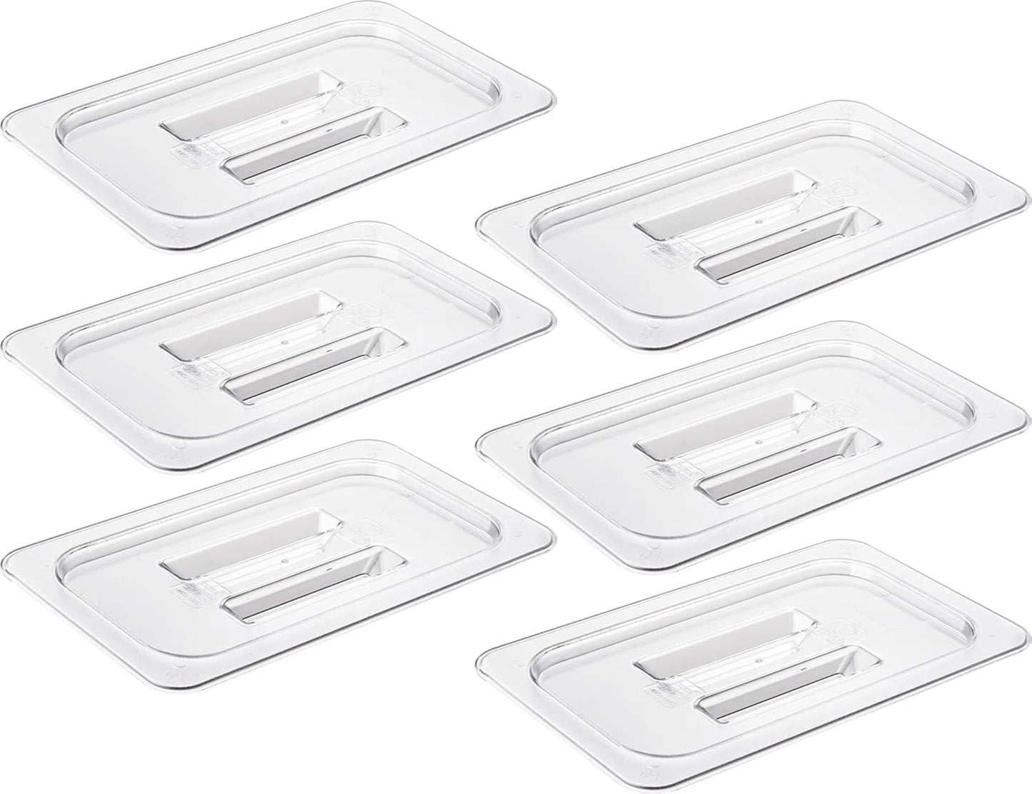 CURTA 6 Pack Food Pan Lids, 1/4 Size NSF Polycarbonate Cover with Handle, Plastic Clear