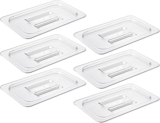 CURTA 6 Pack Food Pan Lids, 1/4 Size NSF Polycarbonate Cover with Handle, Plastic Clear