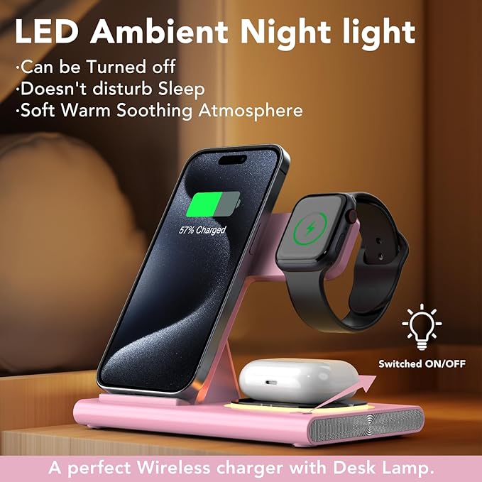 3 in 1 Charging Station for iPhone 17 - Wireless Charger for Apple Devices for iPhone 17 16 15 14 13 12 11 Pro Max - Foldable Wireless Charging Station Dock Stand for Apple Watch Series & AirPods