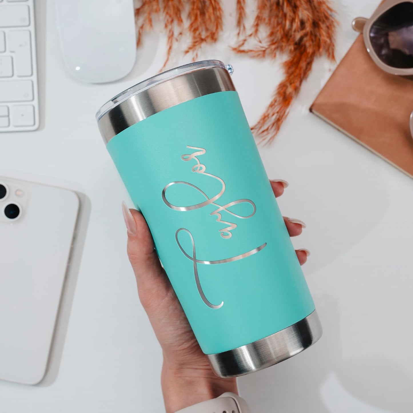 Be Burgundy Personalized Tumbler with Engraved Name - 12 Designs, 30 Oz Coffee Tumbler with Slider Lid, Teal, Double Wall Insulated - Gift for Mom, Women, Personalized Gift for Her