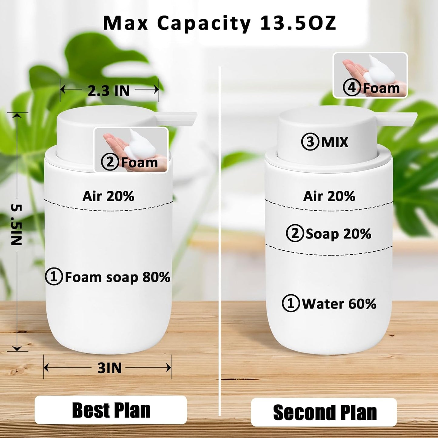 Soap Foaming Dispenser Ceramic with Easy-to-Press Pump Hand Foam Dispenser for Shampoo Bathroom Countertop 13.5 oz