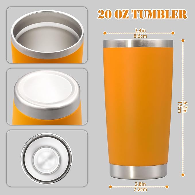 20 oz Tumbler with lid Double Wall Vacuum Insulated Tumblers Stainless Steel Coffee Mug Travel Coffee Tumbler Powder Coated Tumbler Cup Keep Hot&Cold - (Orange 1 Pack)