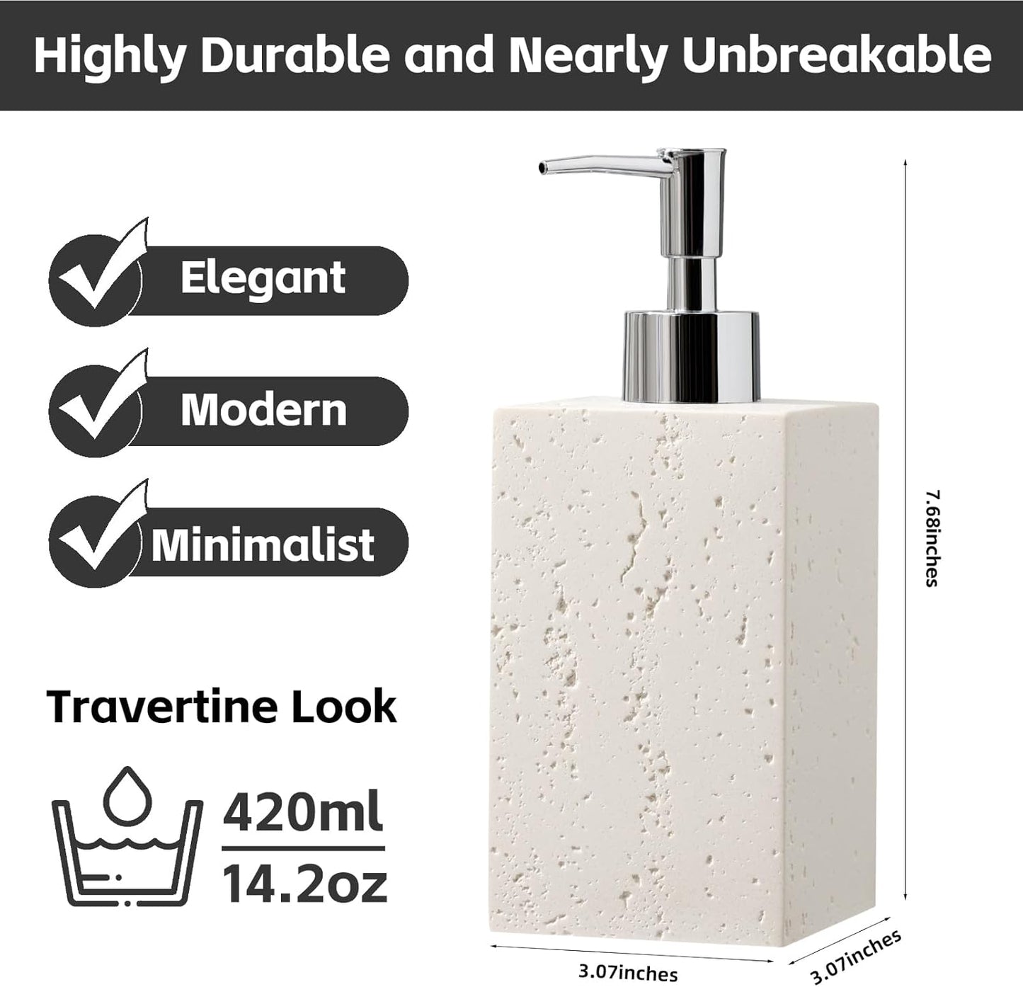 Soap Dispenser 420ML 14OZ, 2pcs Luxurious Hand Dish Soap Dispenser Set, Refillable Lotion Bottle with Rustproof Pump for Bathroom Countertop Kitchen Sink (Off White)