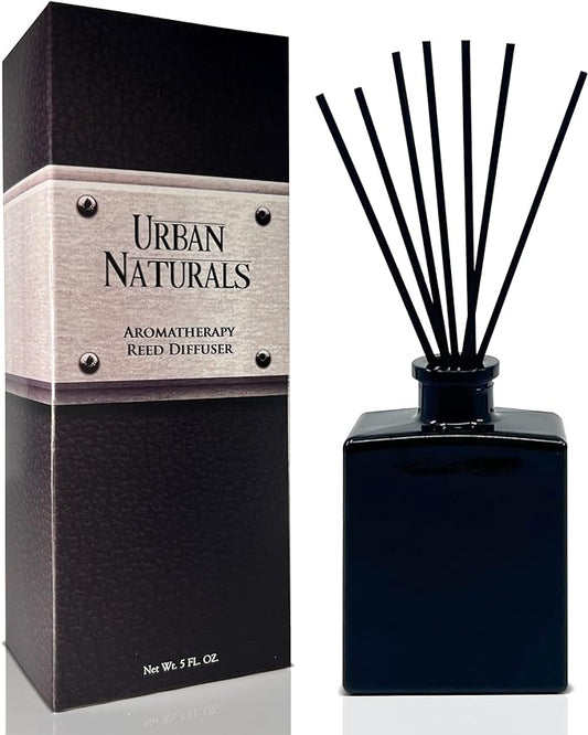 Urban Naturals Oud & Citrus Reed Diffuser Set – Made with Essential Oils – Citrus, Oud, Cedar, Amber & Wood Notes – 5 Ounce Sleek Black Rectangular Refillable Glass Bottle – Made in The USA