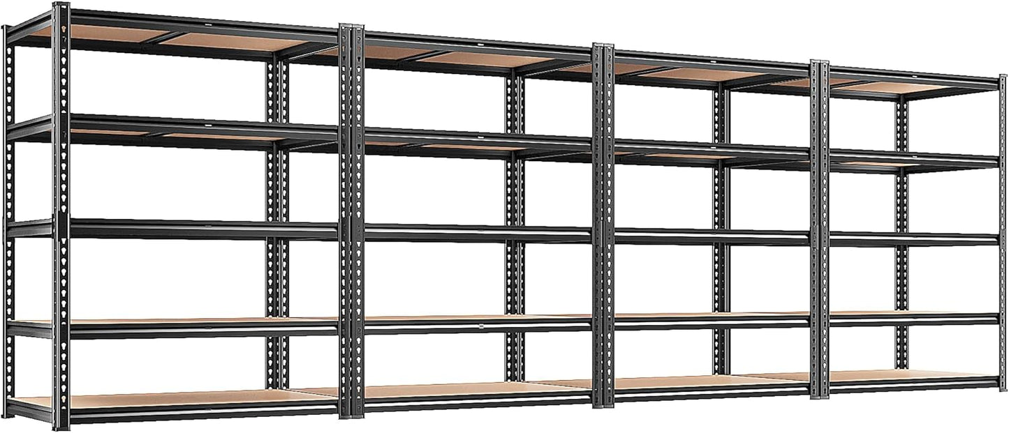 REIBII 2020LBS Storage Shelves 5 Tier Garage Shelving Heavy Duty, Adjustable Metal Shelving, Garage Shelves for Basement, Warehouse, Pantry, Closet, Kitchen 72" H x 35.55" W x 16" D, Black, 4 Pack