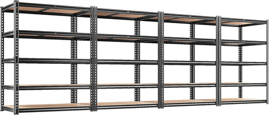 REIBII 2020LBS Storage Shelves 5 Tier Garage Shelving Heavy Duty, Adjustable Metal Shelving, Garage Shelves for Basement, Warehouse, Pantry, Closet, Kitchen 72" H x 35.55" W x 16" D, Black, 4 Pack