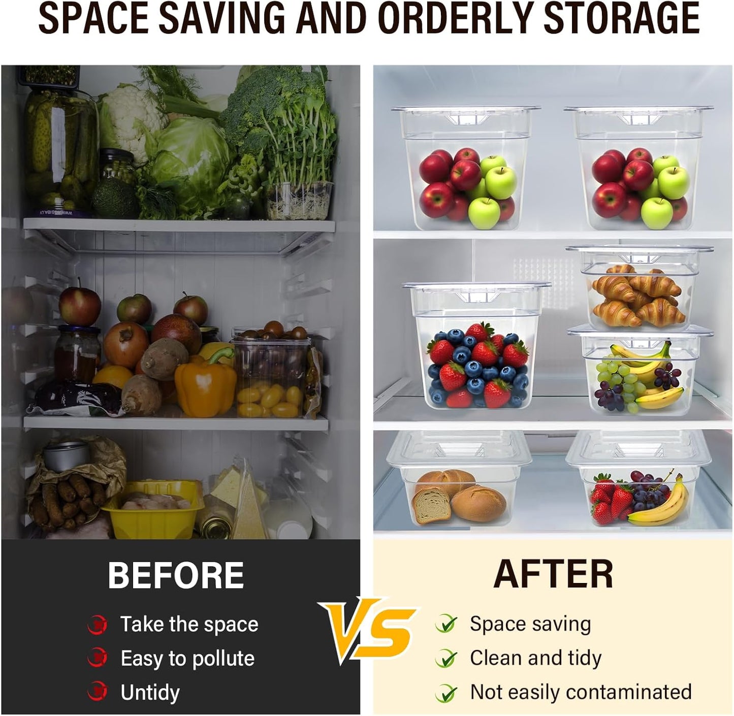 4 Pack Plastic Food Pans with Lids,1/6Size 6 Inch Stackable Restaurant Clear Food Storage Containers,Polycarbonate Commercial Hotel Pans for Fruits Vegetables Beans Corns(4Pack 6" Deep)