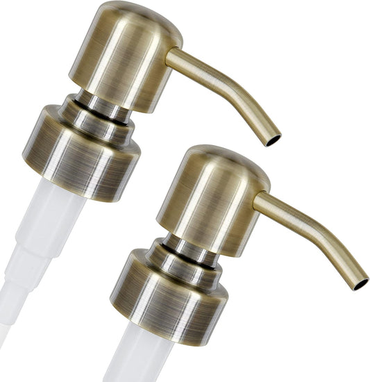 ALTGLAS Twin Pack - 2X Stainless Steel Soap Pump 'Zagreb' as Replacement for Liquid Hand Soap Dispensers (Vintage Brass) - Fits e.g. Jack Bottle