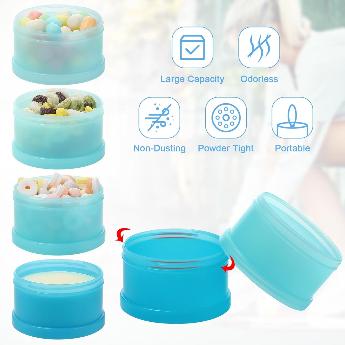 Accmor 3 Pcs Protein Powder Container to Go with Funnels Stand, 4 Compartments Stackable Protein Powder Dispenser for Workout, Fitness, Travel