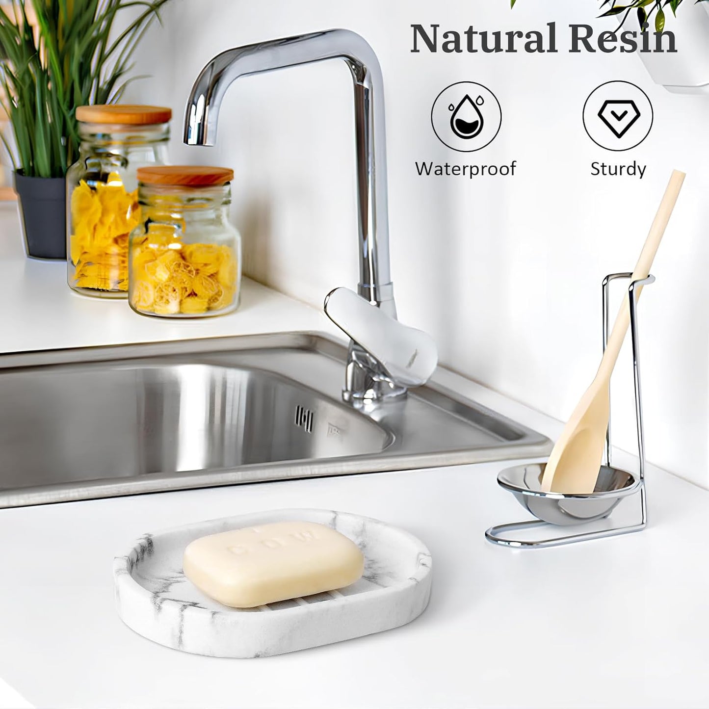 Luxspire Soap Dish, Bar Soap Holder, Soap Tray with Raised Design, Oval Soap Dish Soap Container for Bathroom Sink Kitchen Counter, Gravel White