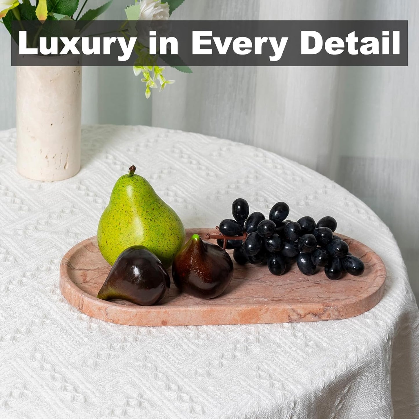 Koville Norway Natural Marble Tray, 12"x6" Vanity Decorative Tray for Countertop Organizer, Catchall for Perfume, Candles, Jewelry Dish