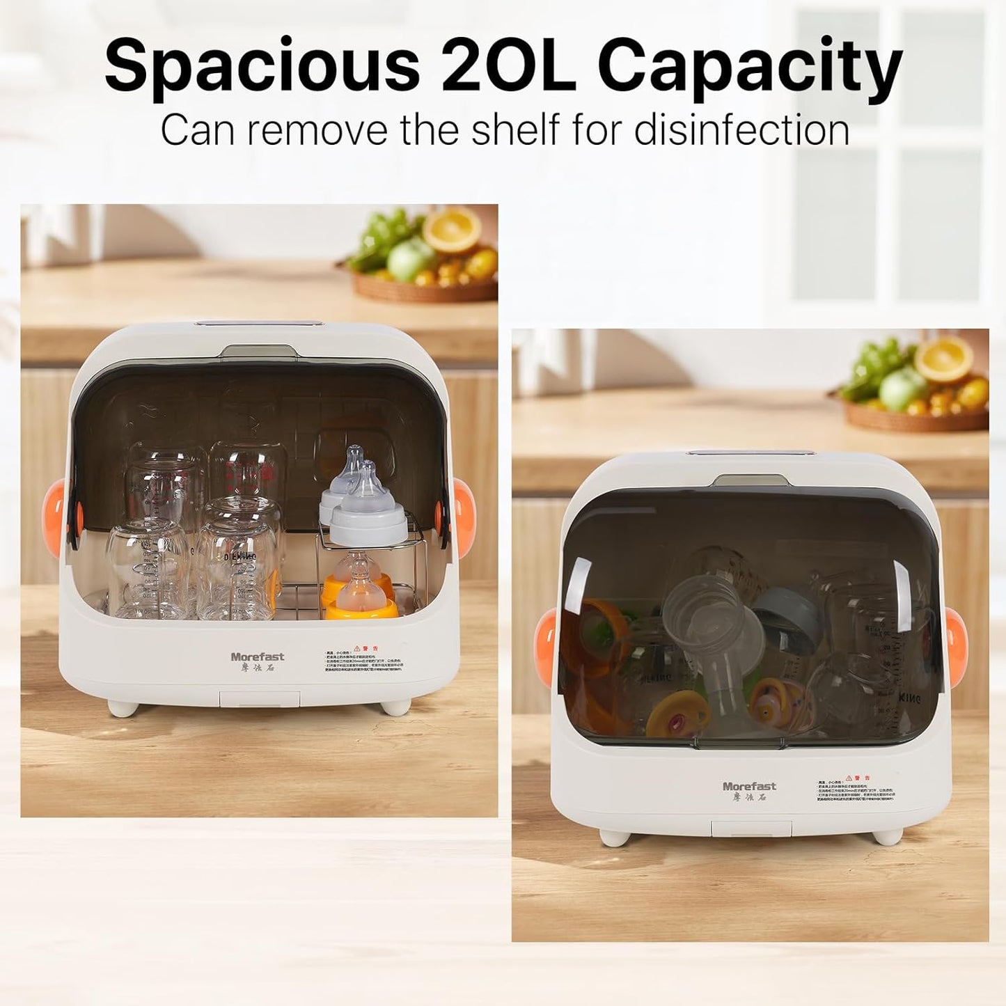 Transparent Baby Bottle Drying Rack with Double Lid and Removable Drain Tray Dust-Proof Baby Bottle Storage Box, Space Saving Baby Bottle Rack Dryer (Orange - Sterilizer)