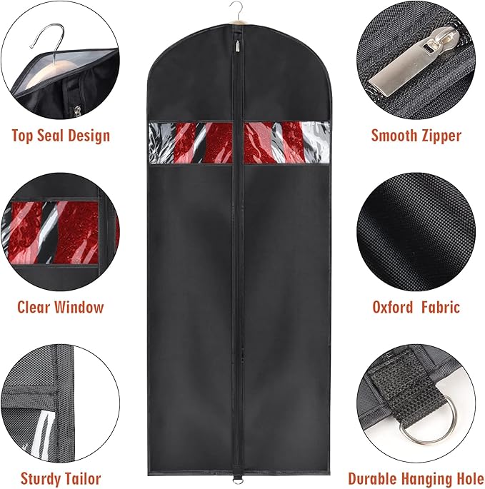 Univivi Garment Bag Suit Bag for Storage and Travel 60 inches, Lightweight Study Full Zipper Washable Suit Cover for Dresses, Suits, Coats, Set of 5