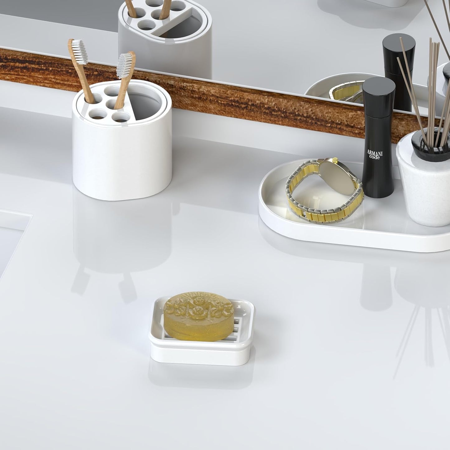 Composite Granite Soap Dish, Double Layer Strainer Soap Holder, Suitable for Kitchens, Bathrooms, and Bar Sinks, Durable Soap Holder for Shower, Best Place for Your Soap Bar (White)