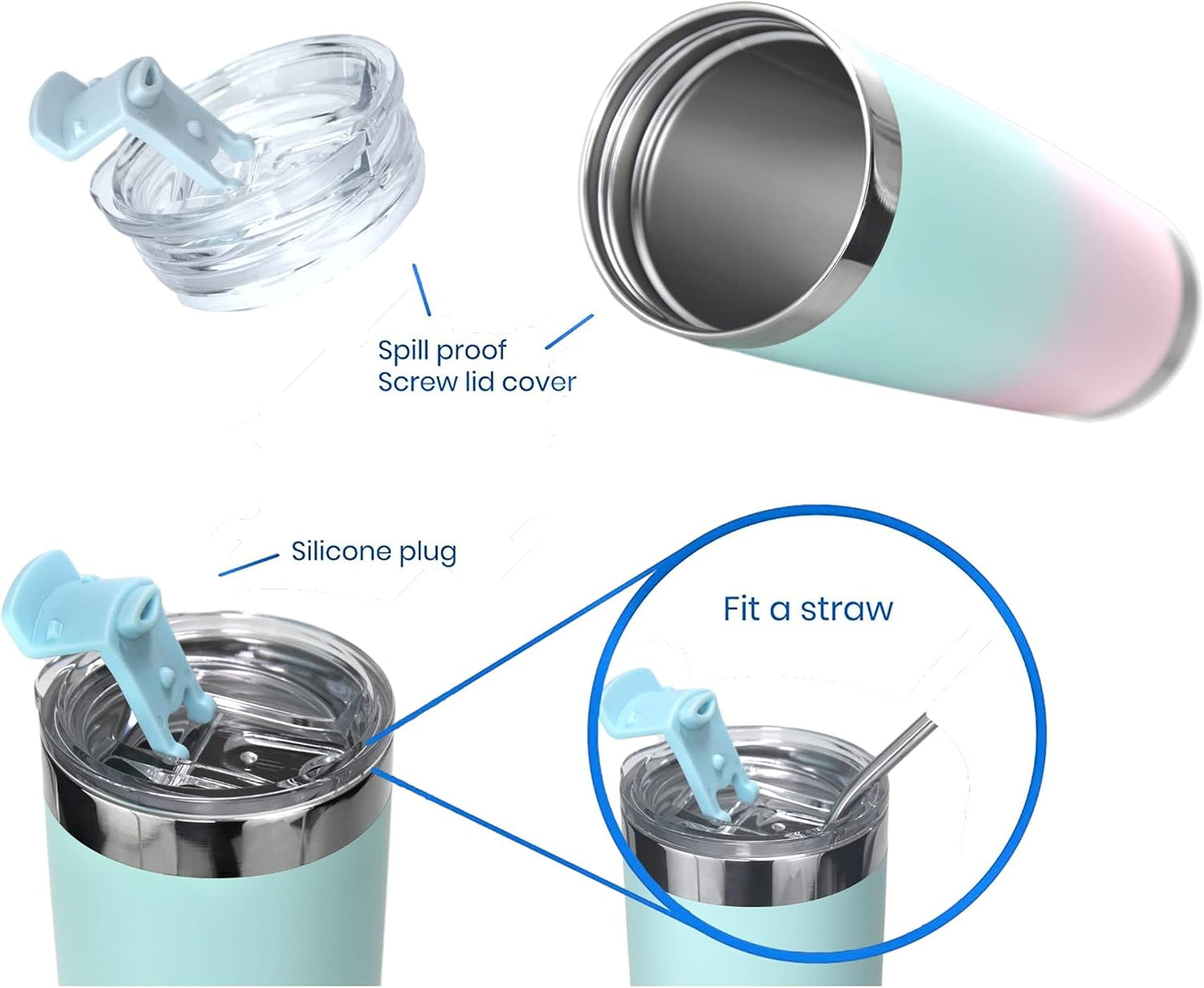 Drinco - 20 oz Stainless Steel Tumbler | Double Walled Vacuum Insulated Mug With Lid, 2 Straws, For Hot & Cold Drinks (20oz Macaron, 20oz)