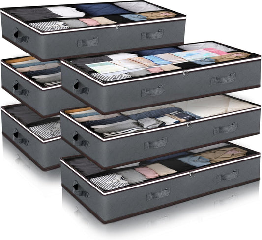 90L Under Bed Storage Containers, Closet Organizers and Storage Bins, Foldable Underbed Storage Bags for Blankets, Towels, Comforter, Sweaters, Linen Sheets, Wrapping Paper(Grey, 6 Pack)